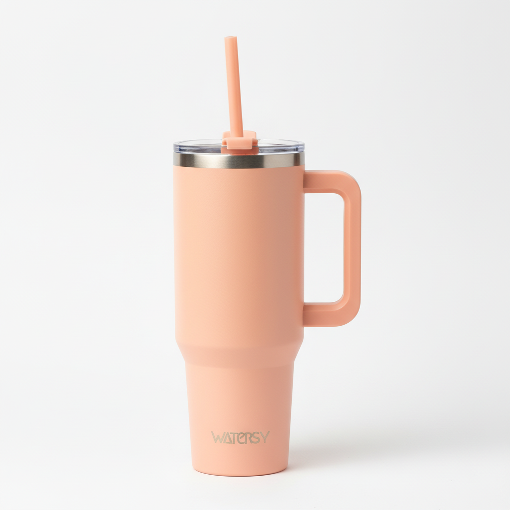 Gobelet WATERSY 20/30/40oz avec poignée et paille, tasse thermique en acier inoxydable de grande capacité, tasse isolée sous vide pour voiture, voyage