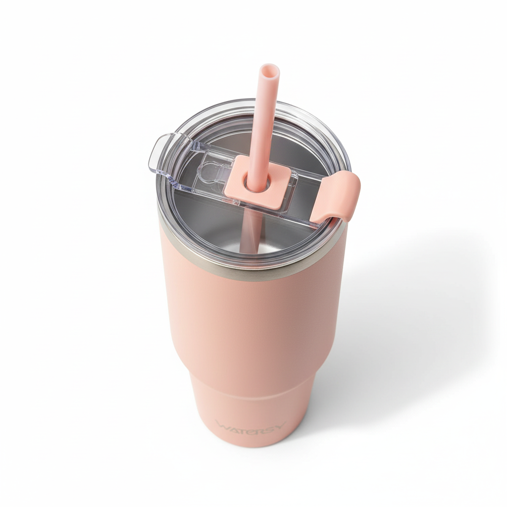 Gobelet WATERSY 20/30/40oz avec poignée et paille, tasse thermique en acier inoxydable de grande capacité, tasse isolée sous vide pour voiture, voyage