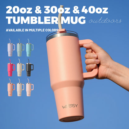 Gobelet WATERSY 20/30/40oz avec poignée et paille, tasse thermique en acier inoxydable de grande capacité, tasse isolée sous vide pour voiture, voyage