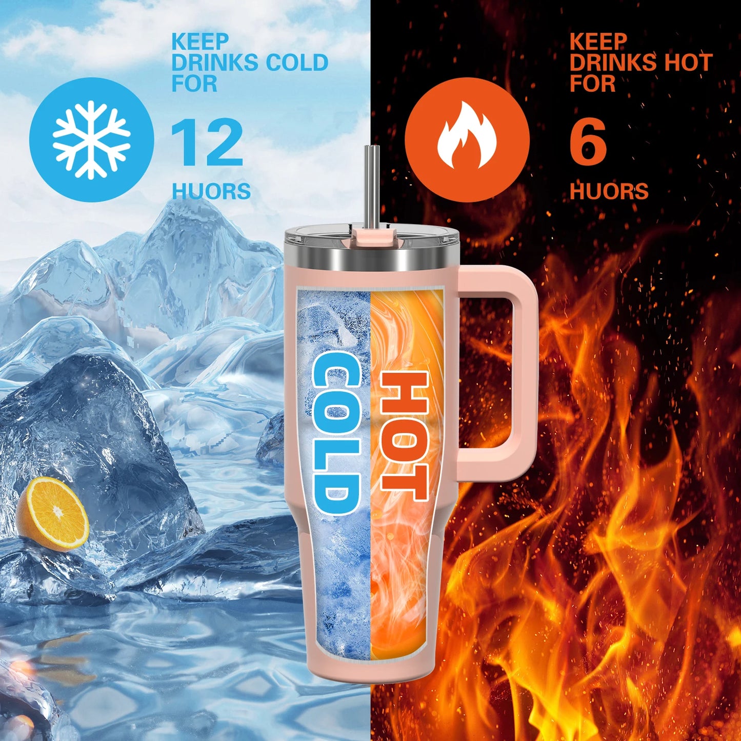 Gobelet WATERSY 20/30/40oz avec poignée et paille, tasse thermique en acier inoxydable de grande capacité, tasse isolée sous vide pour voiture, voyage