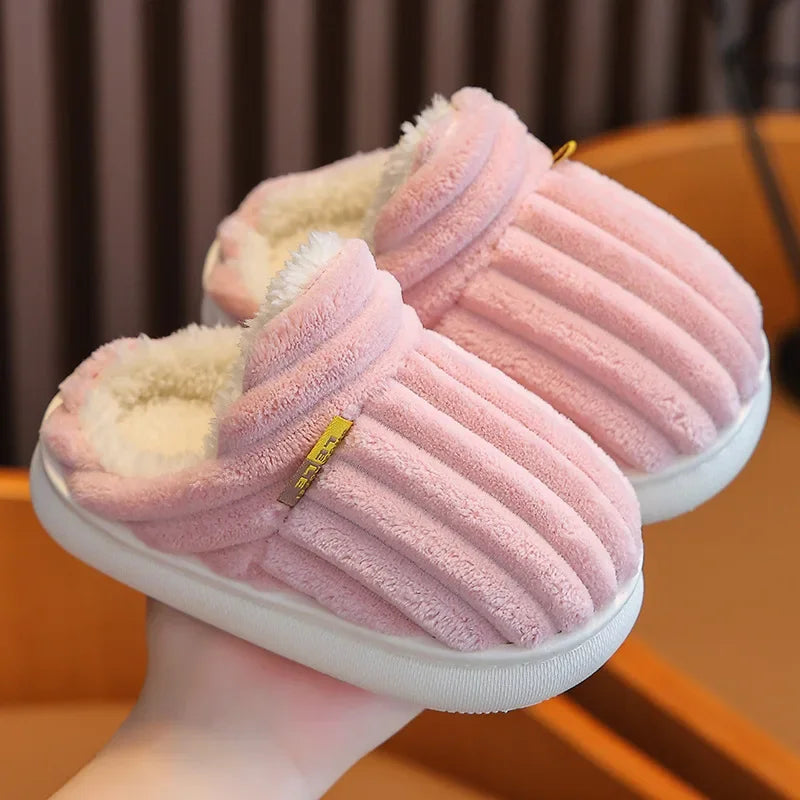 Winter warm cotton slippers for adults and children Toe Wrap Cotton Slippers Thick Soft Sole Slides Men Women Non-slip Shoes