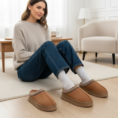 Hot Winter Women Slippers Plush Interior Anti Slip Thick Sole Fashion Embroidered Warm House Shoes for Ladies